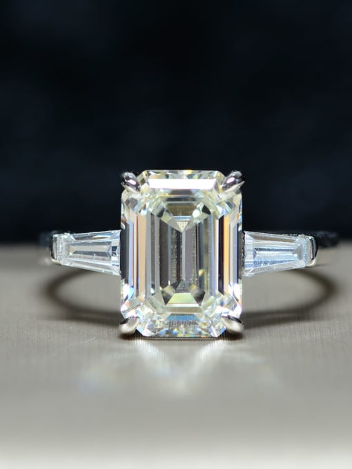 White G [R 0895] 925 Sterling Silver High Carbon Diamond Geometric Dainty Ring